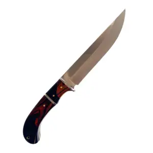 Handmade Buffalo Horn Bowie knife with a clip-point blade, showing the full-tang construction and the buffalo horn-effect and rosewood handle with steel bolster