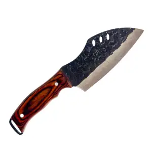 Triple-Hole Heavy Chopper with hammered blade finish, three oval weight-relief holes, and rosewood handle